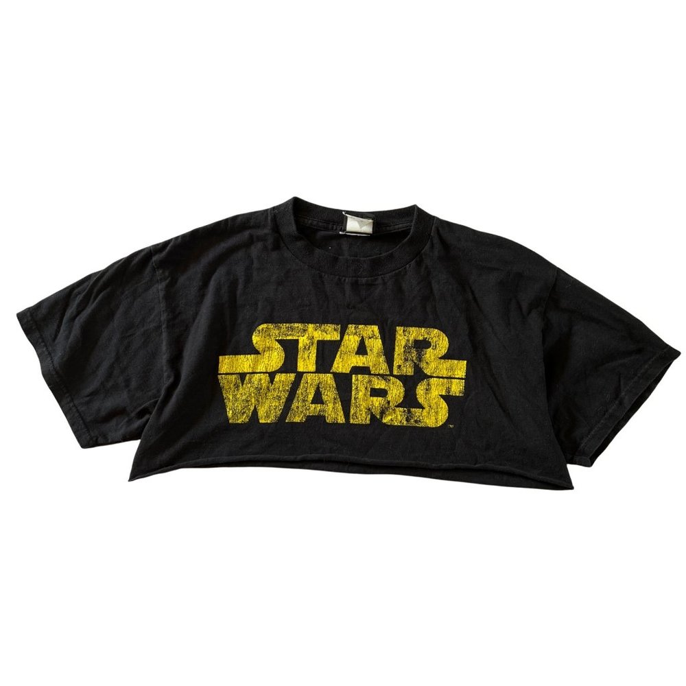 Vintage 90s Official Graphic Star Wars Distressed Logo Medium Black Cropped Tee